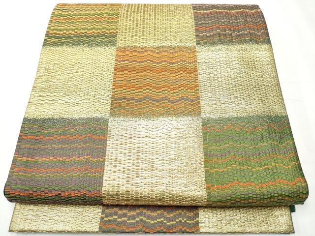 平和屋着物 西陣河村織物謹製 手織り 六通柄袋帯 粋彩市松紋 金糸 正絹 hy