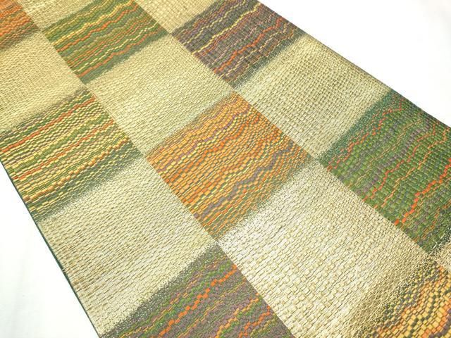 平和屋着物 西陣河村織物謹製 手織り 六通柄袋帯 粋彩市松紋 金糸 正絹 hy