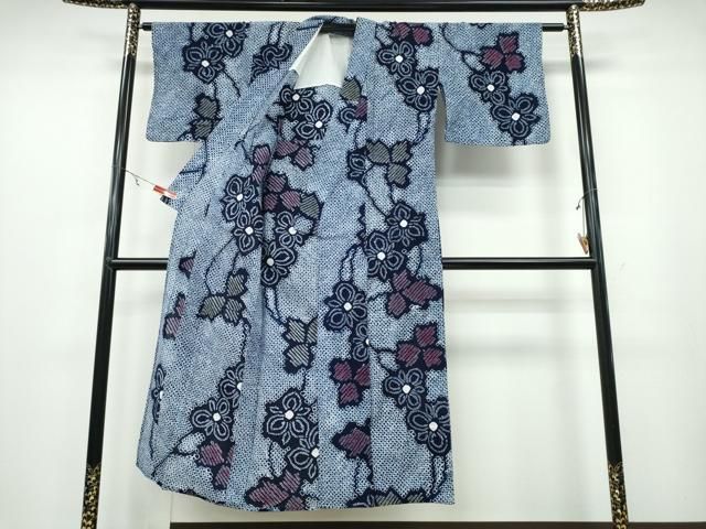 平和屋着物∴夏物 浴衣 有松鳴海絞り 草葉花文 綿 ng