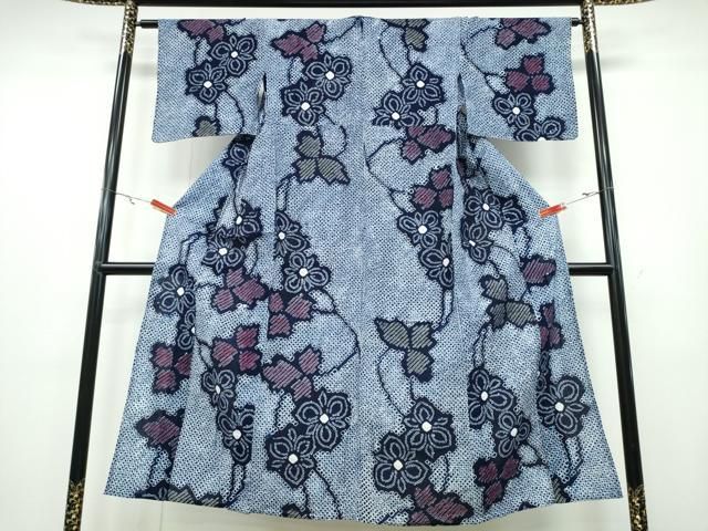 平和屋着物∴夏物 浴衣 有松鳴海絞り 草葉花文 綿 ng