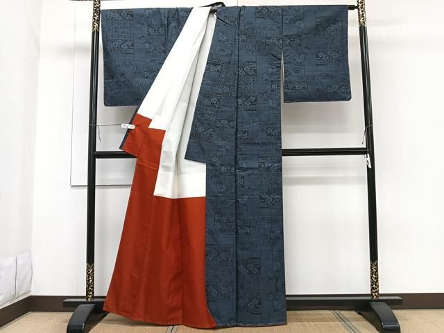 平和屋着物□本場大島紬 7マルキ 色紙吉祥花文 正絹 逸品 未使用