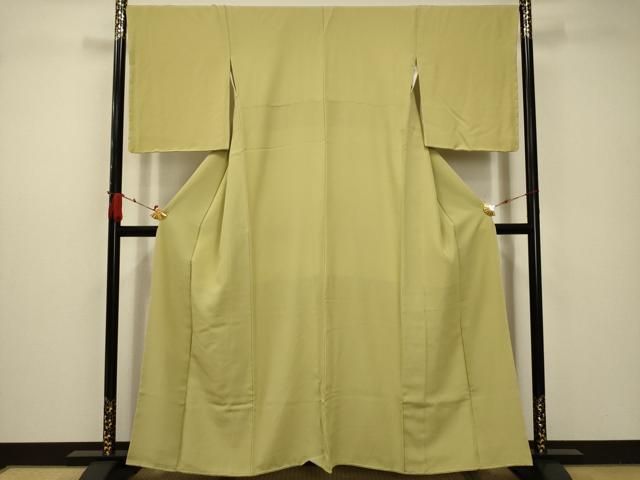 平和屋着物□上質な色無地 菱重ね捻じ文 抹茶色 正絹 逸品