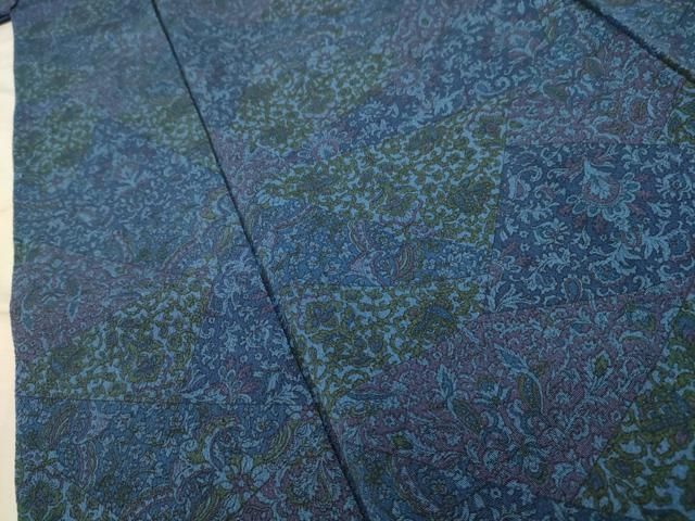 平和屋着物□上質な小紋 更紗花文 鬼しぼ縮緬 正絹 逸品 AABD5162sx