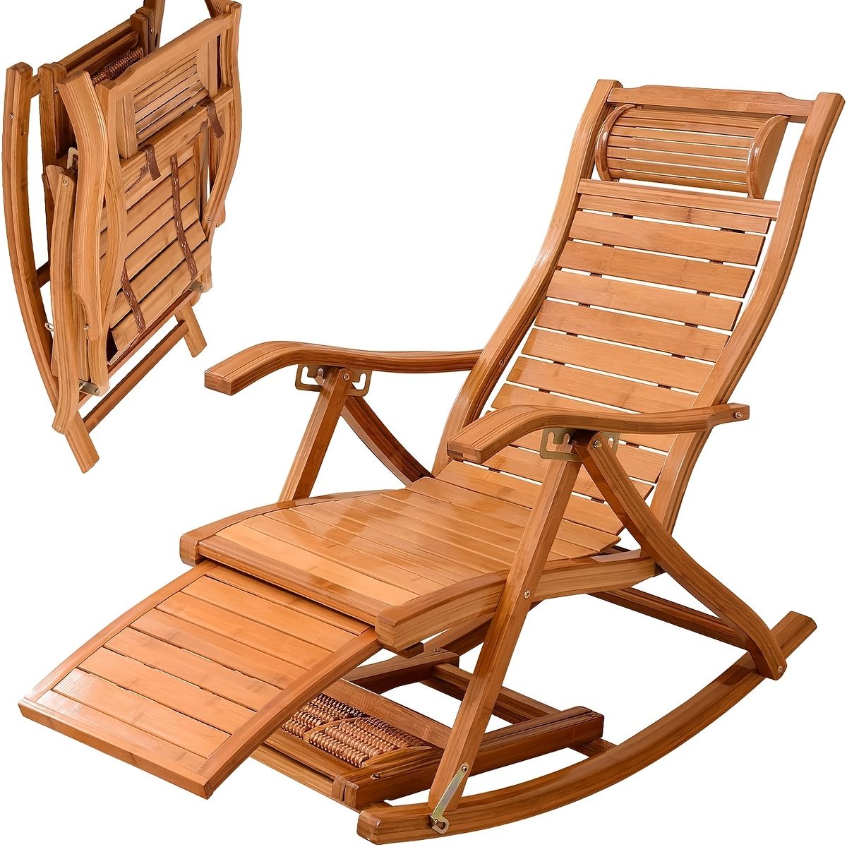 5段階調整＆枕付き】竹製ロッキングチェア リクライニング 耐荷重200kg