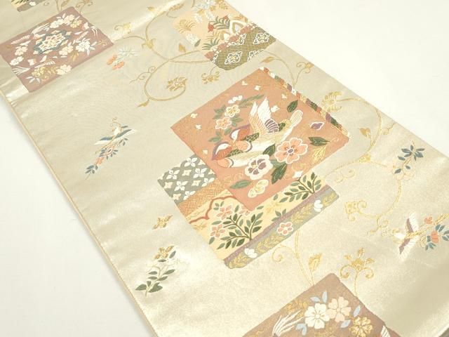 平和屋着物◎六通柄袋帯 唐織 鴛鴦更紗花文 金糸 正絹 逸品 DAAZ8791qa