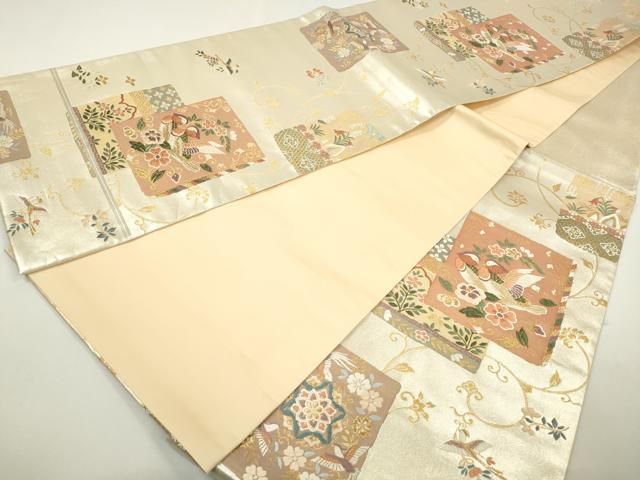 高級正絹袋帯、六通柄、唐花更紗文 平和屋着物◎六通柄袋帯 唐織 鴛鴦更紗花文 金糸 正絹 逸品 DAAZ8791qa