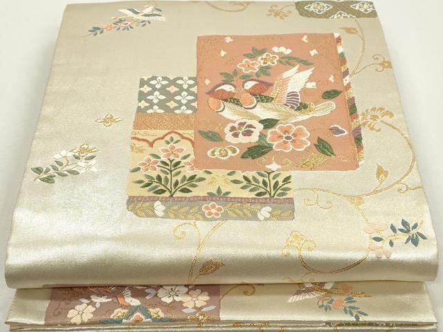 高級正絹袋帯、六通柄、唐花更紗文 平和屋着物◎六通柄袋帯 唐織 鴛鴦更紗花文 金糸 正絹 逸品 DAAZ8791qa