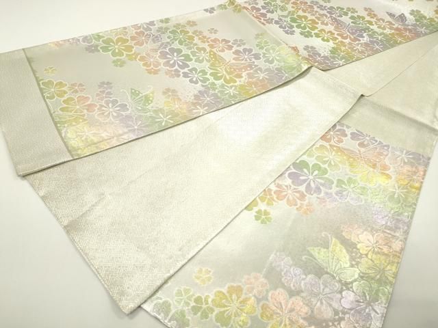 平和屋着物◎佐賀錦 六通柄袋帯 花蝶文 銀糸 正絹 逸品 DAAZ8794qa