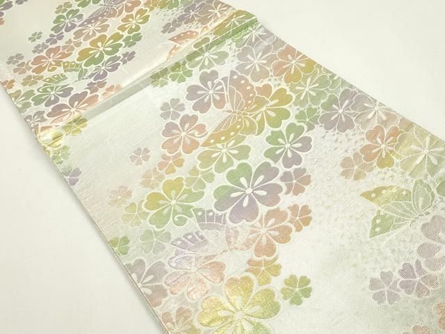 平和屋着物◎佐賀錦 六通柄袋帯 花蝶文 銀糸 正絹 逸品 DAAZ8794qa