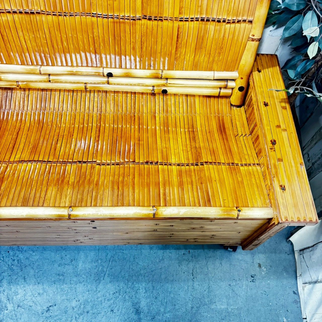 美品】 梅里竹芸 3人掛け ソファ ベンチ 収納付き 国産 健康長椅子 竹