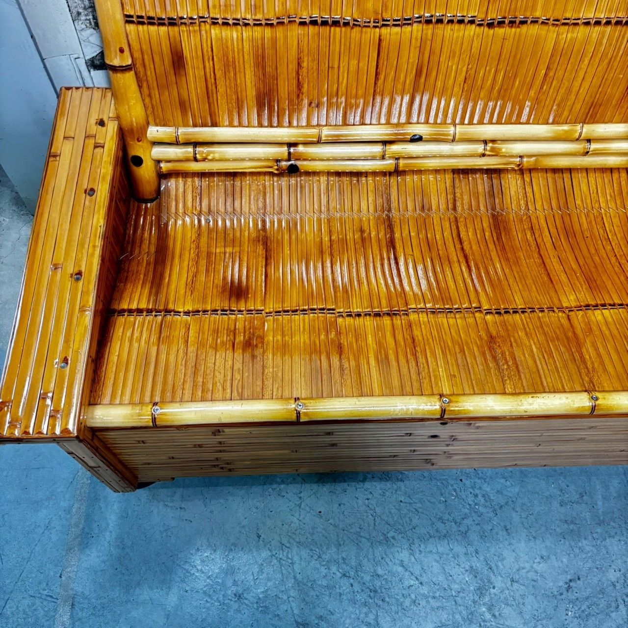 美品】 梅里竹芸 3人掛け ソファ ベンチ 収納付き 国産 健康長椅子 竹