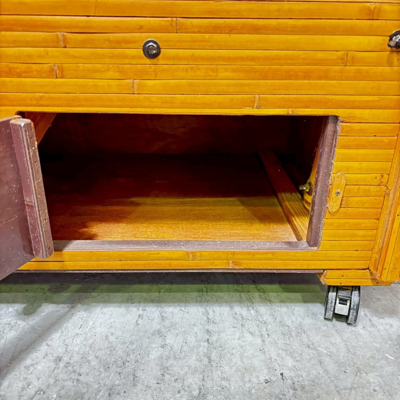 美品】 梅里竹芸 3人掛け ソファ ベンチ 収納付き 国産 健康長椅子 竹