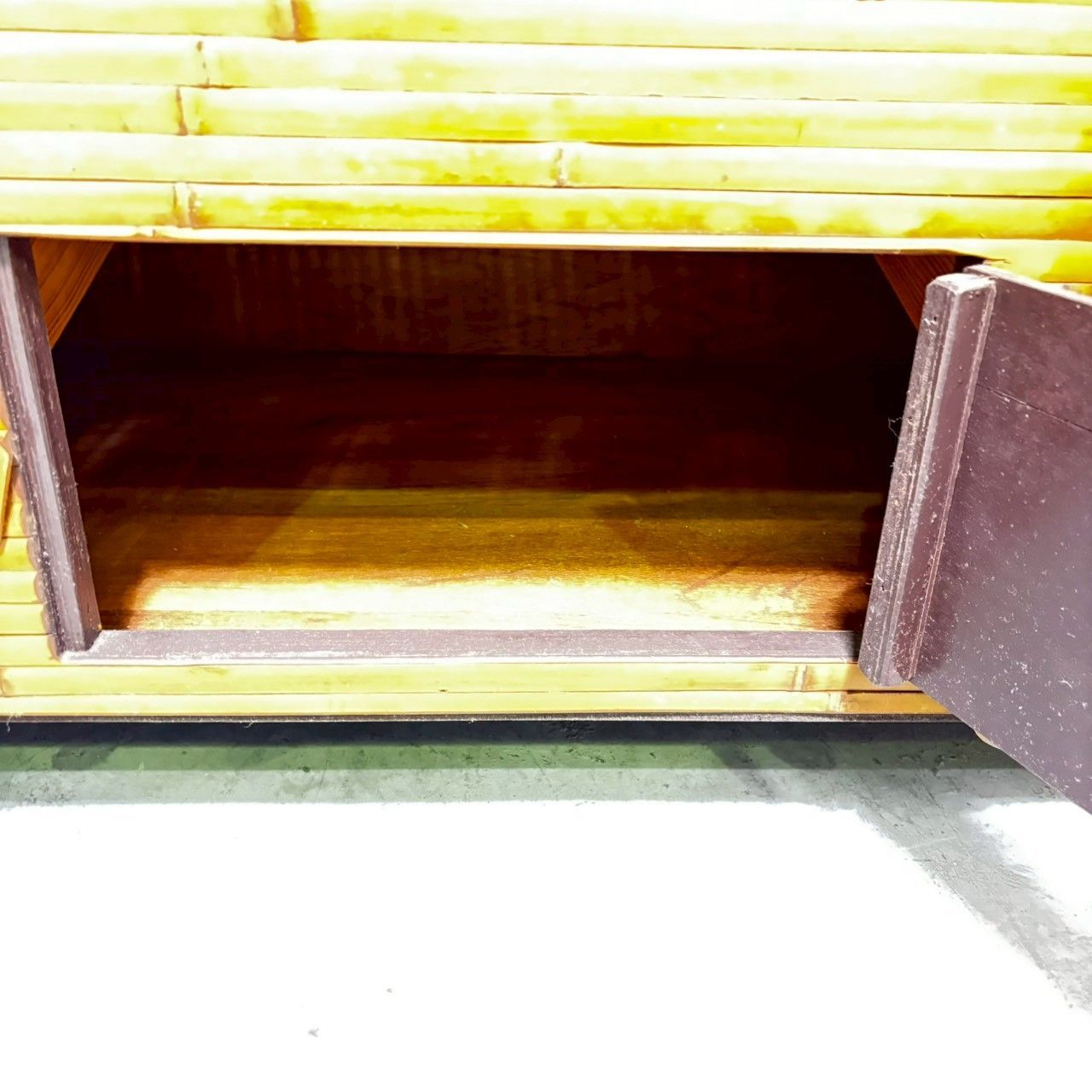 美品】 梅里竹芸 3人掛け ソファ ベンチ 収納付き 国産 健康長椅子 竹