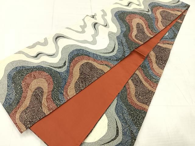 平和屋着物◎博多織 鵬翔 全通柄袋帯 ふくれ織 流水文 正絹 逸品