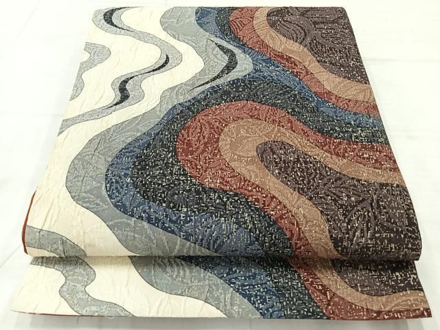 平和屋着物◎博多織 鵬翔 全通柄袋帯 ふくれ織 流水文 正絹 逸品