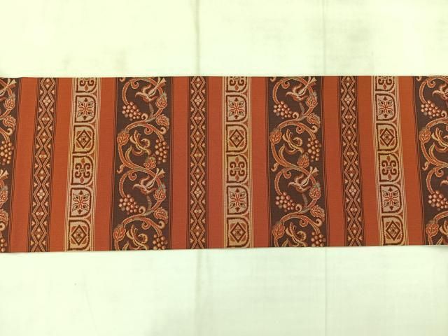 平和屋着物◎全通柄九寸名古屋帯 横段葡萄蔦の葉文 正絹 逸品