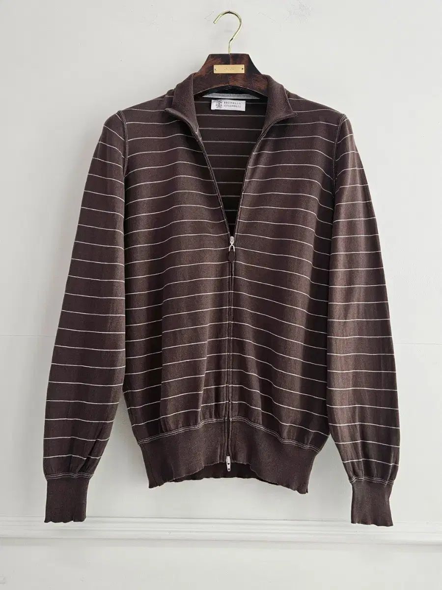 ブルネロクチネリ ハイネック コットン ジップアップ カーディガン