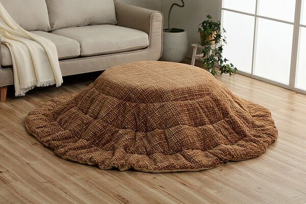 こたつ布団 円形 洗える 無地調 ファッション ブラウン 約200cm丸