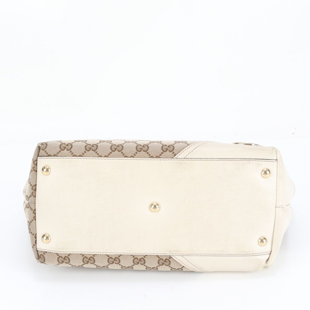 美品 グッチ GG キャンバス ニューブリット レザー トート バッグ