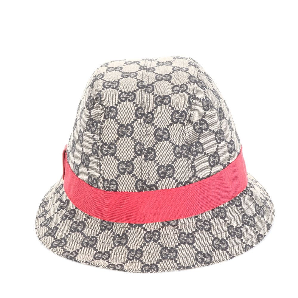 新品同様 グッチ GG キャンバス ロゴ プレート バケット ハット バケハ