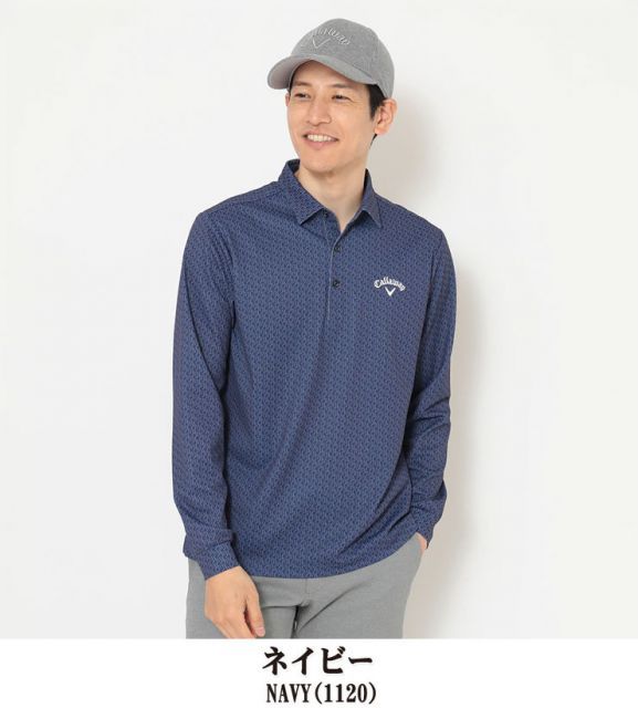 種類1：カーキ(1180)/LL キャロウェイ ロゴプリント オニカノコ 長袖 ポロシャツ ゴルフウェア メンズ 2025年秋冬モデル M-3L C25233107