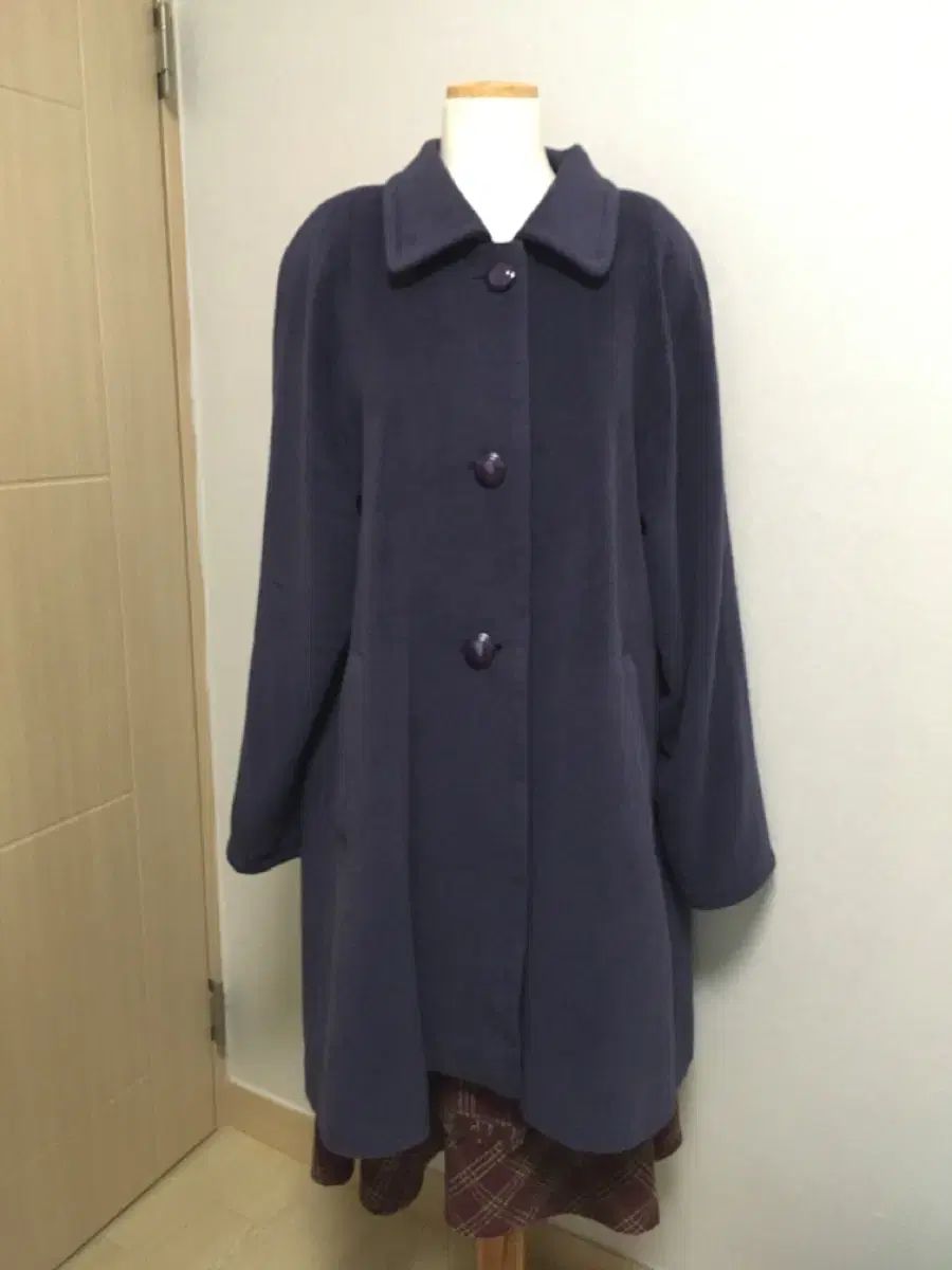 日本 ヴィンテージ ウール アンゴラ ディープ パープル ルーズフィット ミディ コート