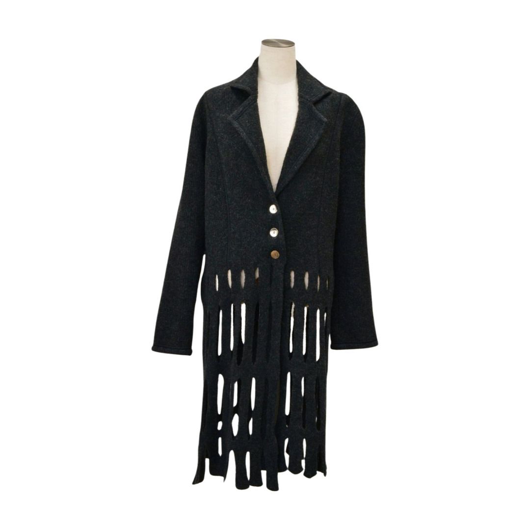 ヒロココシノ hiroko koshino コート グレー 穴あきデザイン ウール