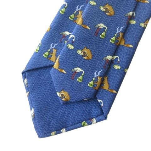 エルメス HERMES 美品 7786FA ネクタイ シルク100 キツネ柄 ネイビー