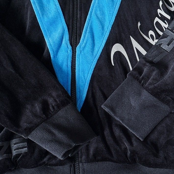 24karats ベロア ジャージセットアップ 上下セット XL 黒×青 24karats STAY GOLD ZERO ベロア セットアップ ジャージ 上下 刺繍