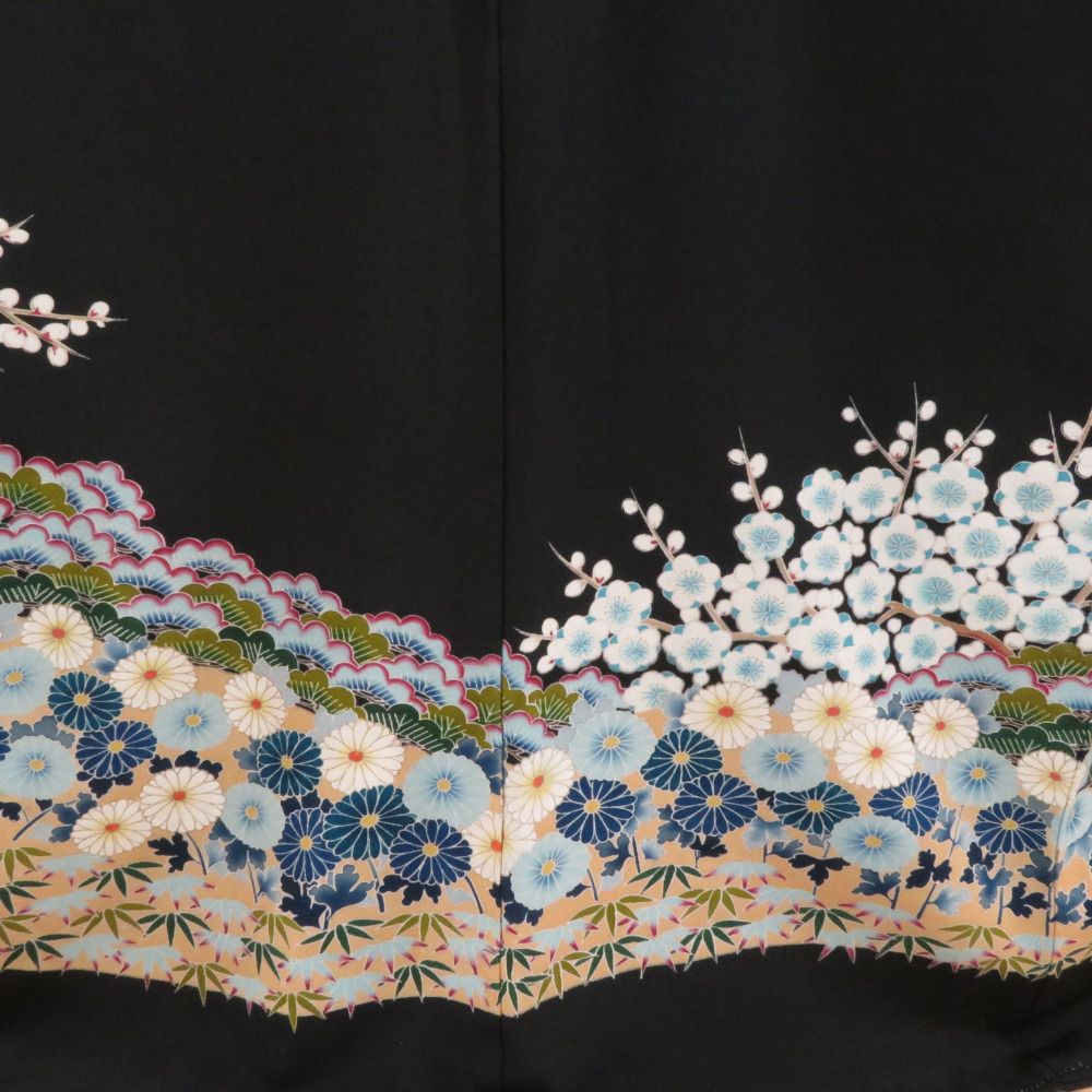 黒留袖 松竹梅に菊文様 蔦紋 正絹 落款入り 比翼 袷 広衿 礼装着物