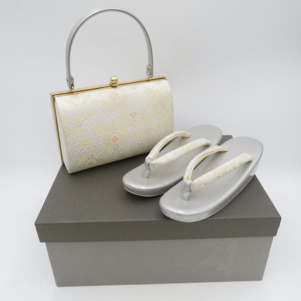 草履・バッグセット 礼装用 Mサイズ フォーマル シルバーxゴールド