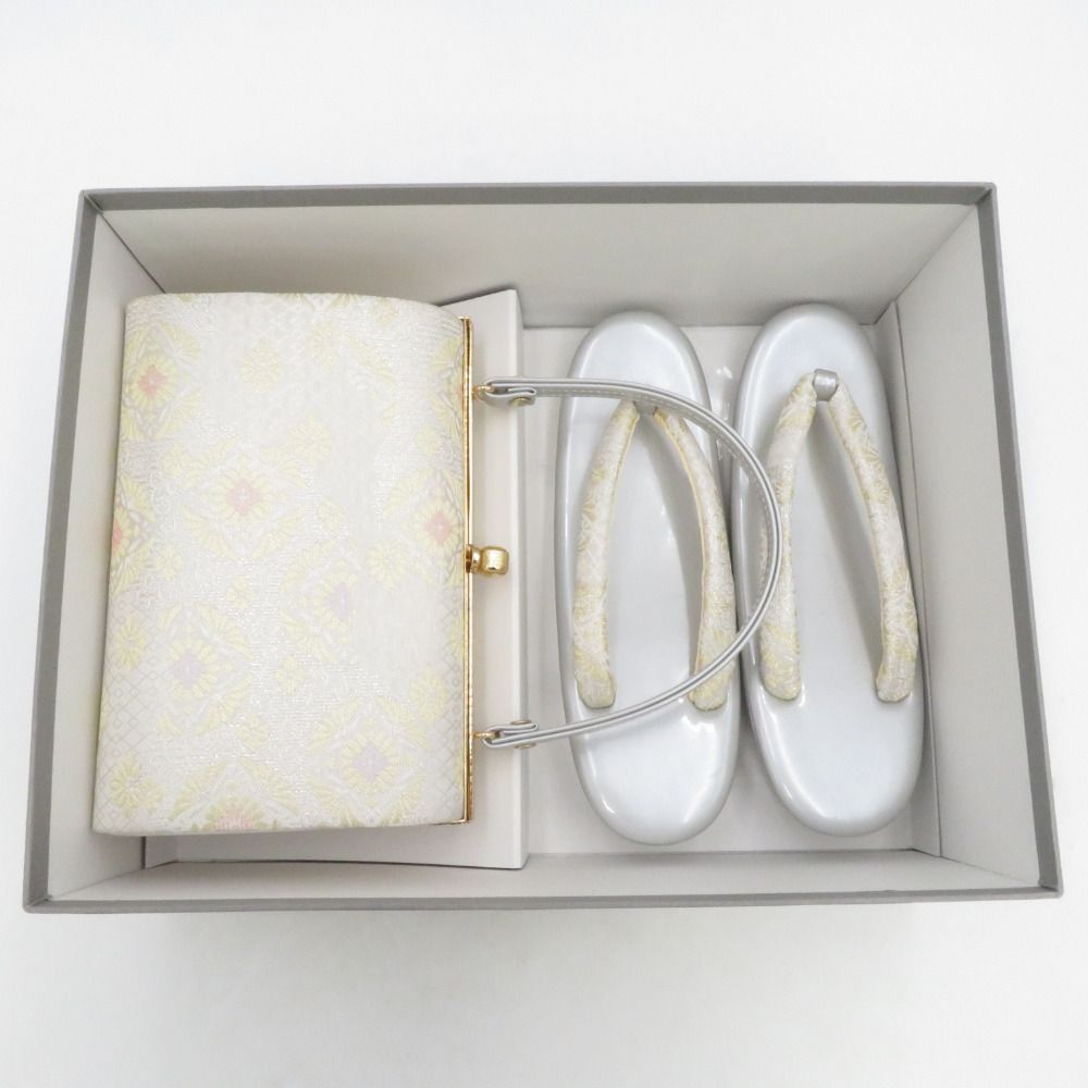 草履 バッグセット 礼装用 Ｍサイズ フォーマル シルバーｘゴールド 華文柄 24 cm