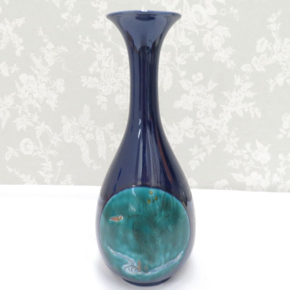 九谷焼　古青　花器 九谷焼 骨董・民芸品 谷口勇 九谷勇 池心 花生 花瓶 花器 花入 水鳥 共