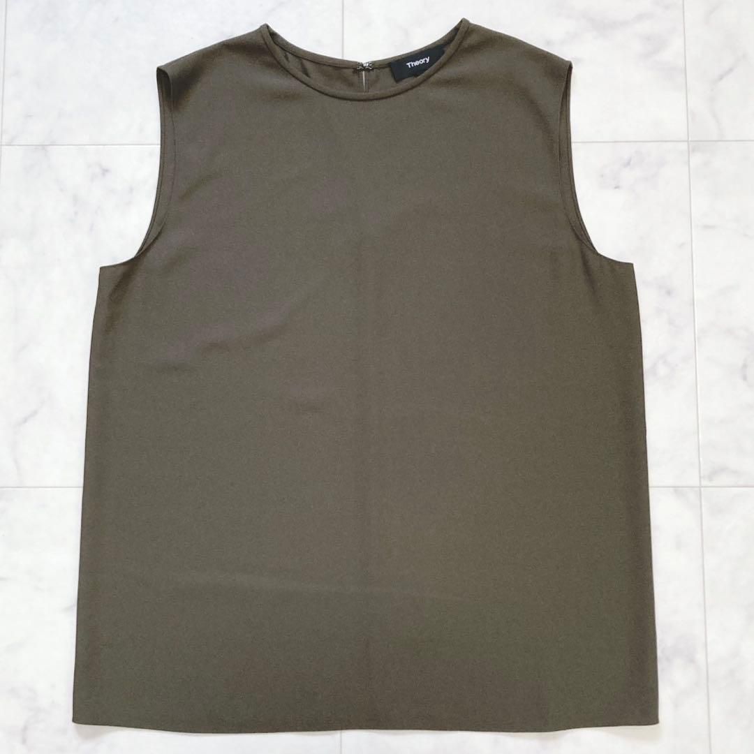 Theory 定価2万 ノースリーブ 洗えるブラウス S カーキ大人 め
