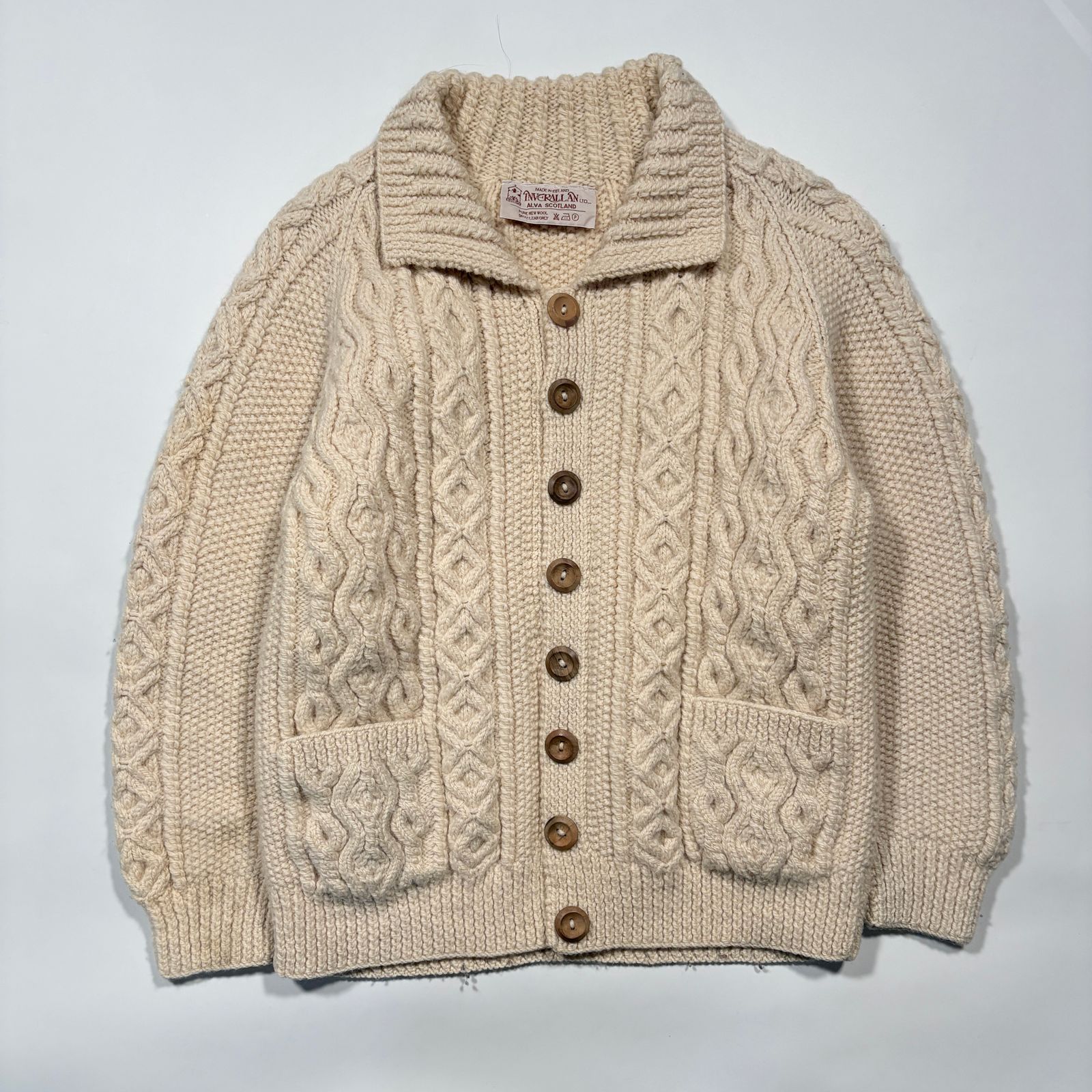 INVERALLAN インバーアラン 襟付き カーディガン 3Aニット ベージュ