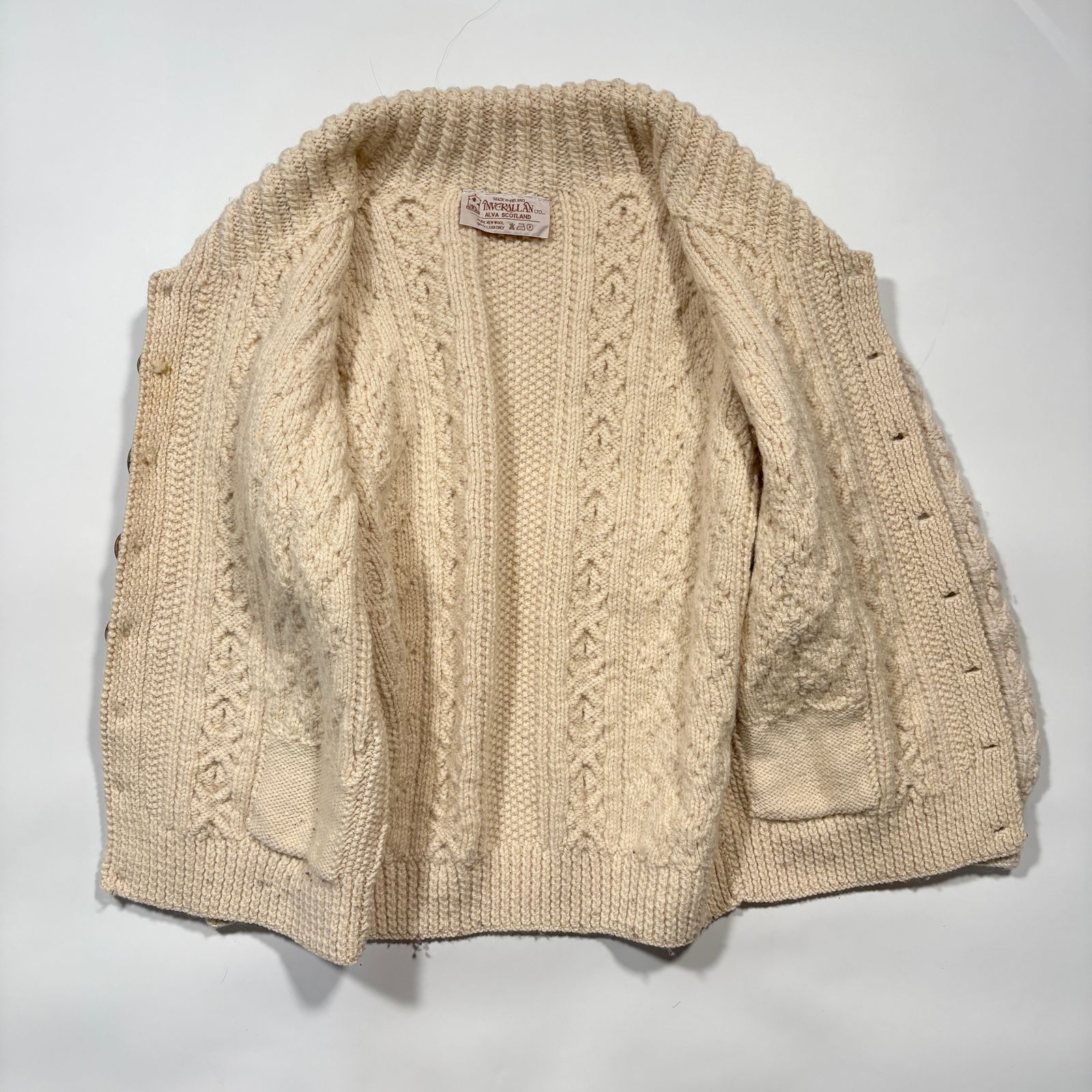 INVERALLAN インバーアラン 襟付き カーディガン 3Aニット ベージュ