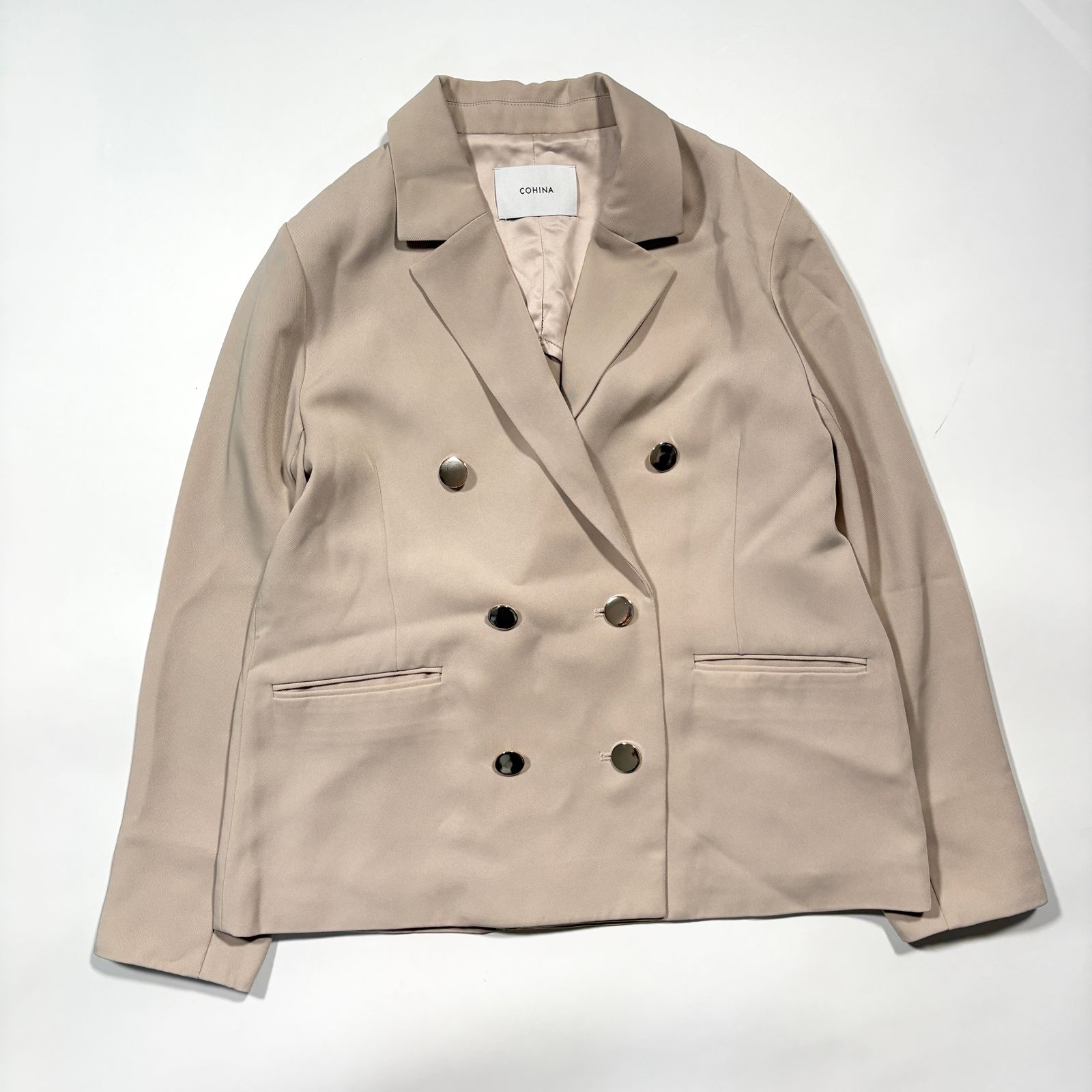 COHINA コヒナ テーラードジャケット ダブルブレスト CFC 0004 銀ボタン メタルボタン ベージュ フリーサイズ