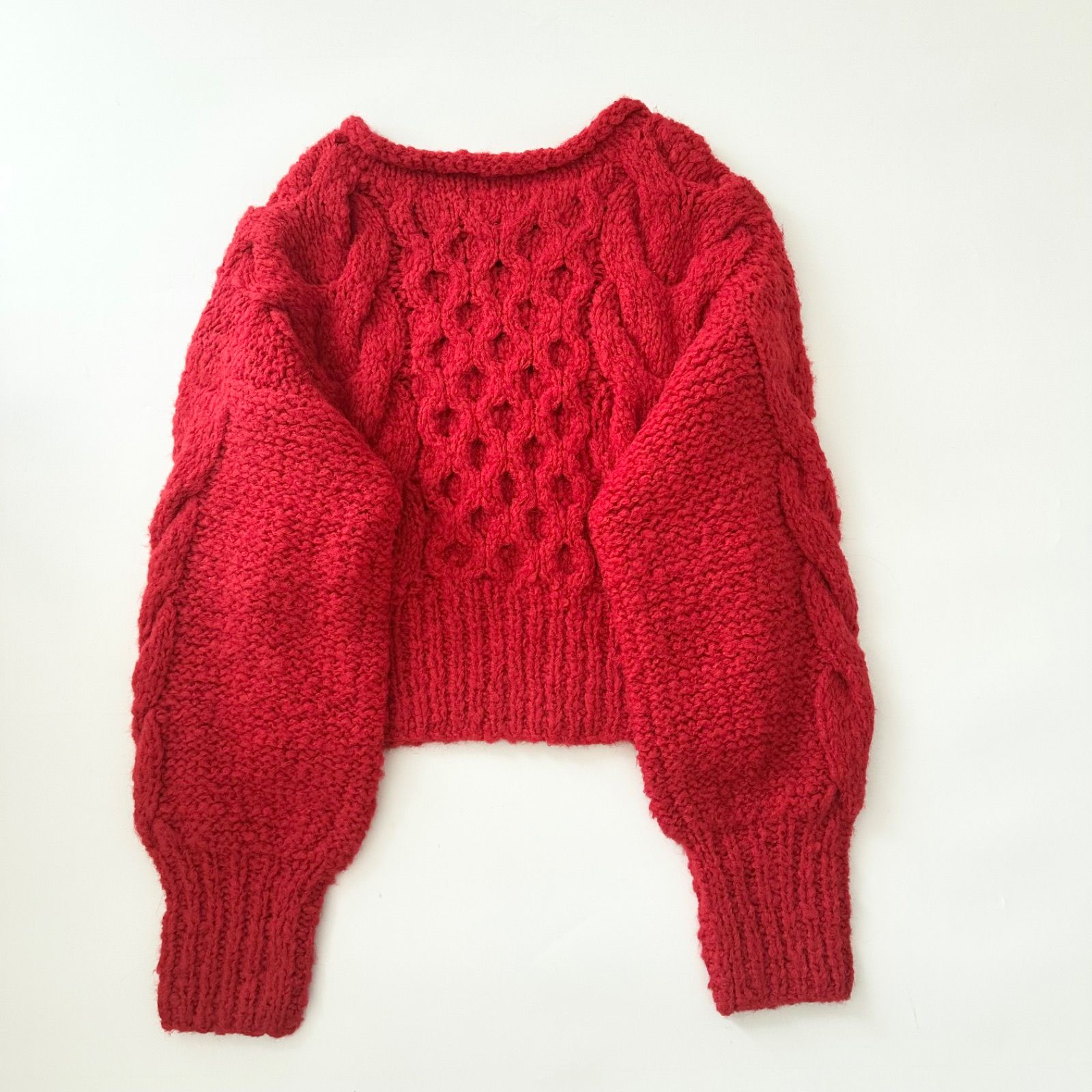 THE TOE NÎMES ハンドメイド ケーブルニット レッド アルパカ混