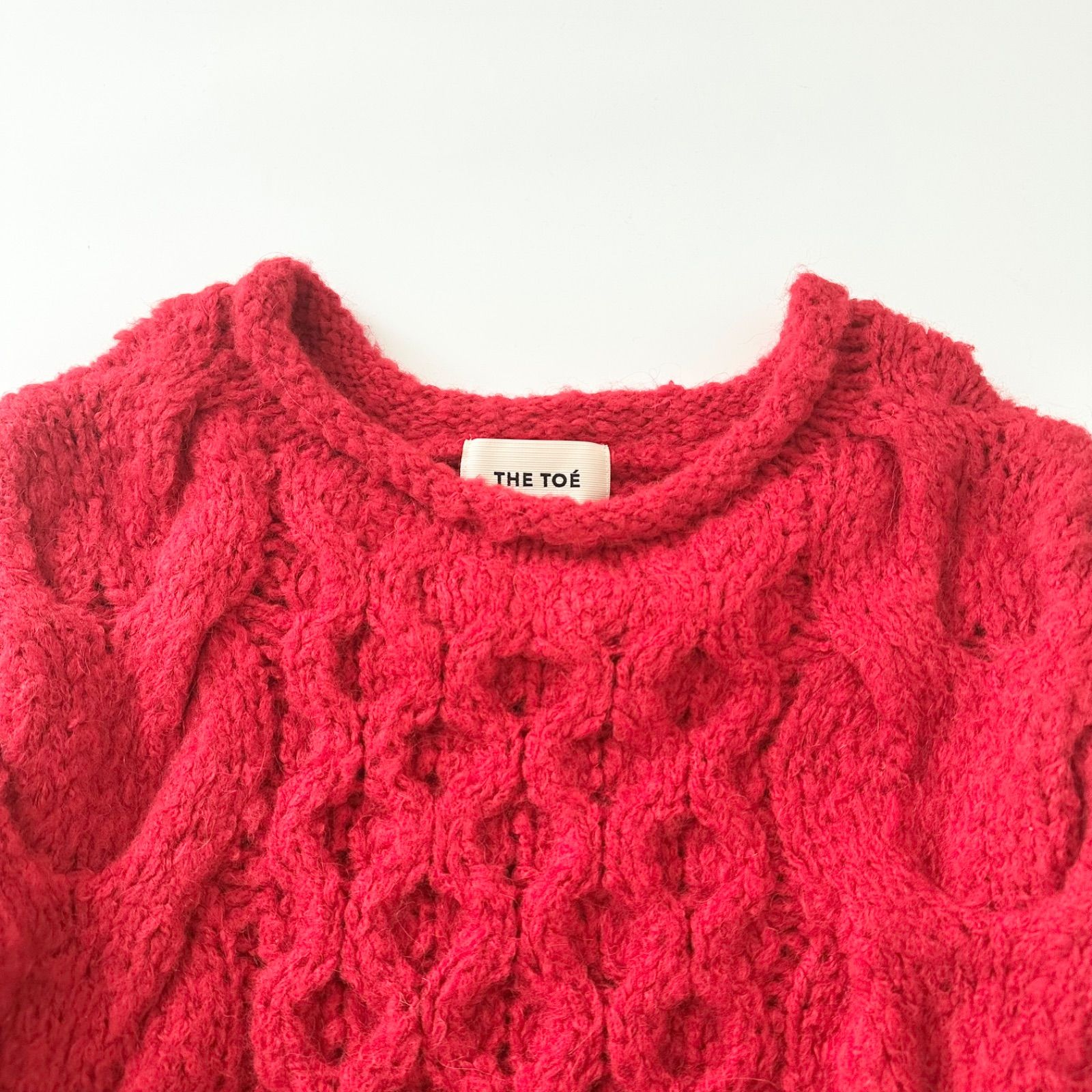 THE TOE NÎMES ハンドメイド ケーブルニット レッド アルパカ混
