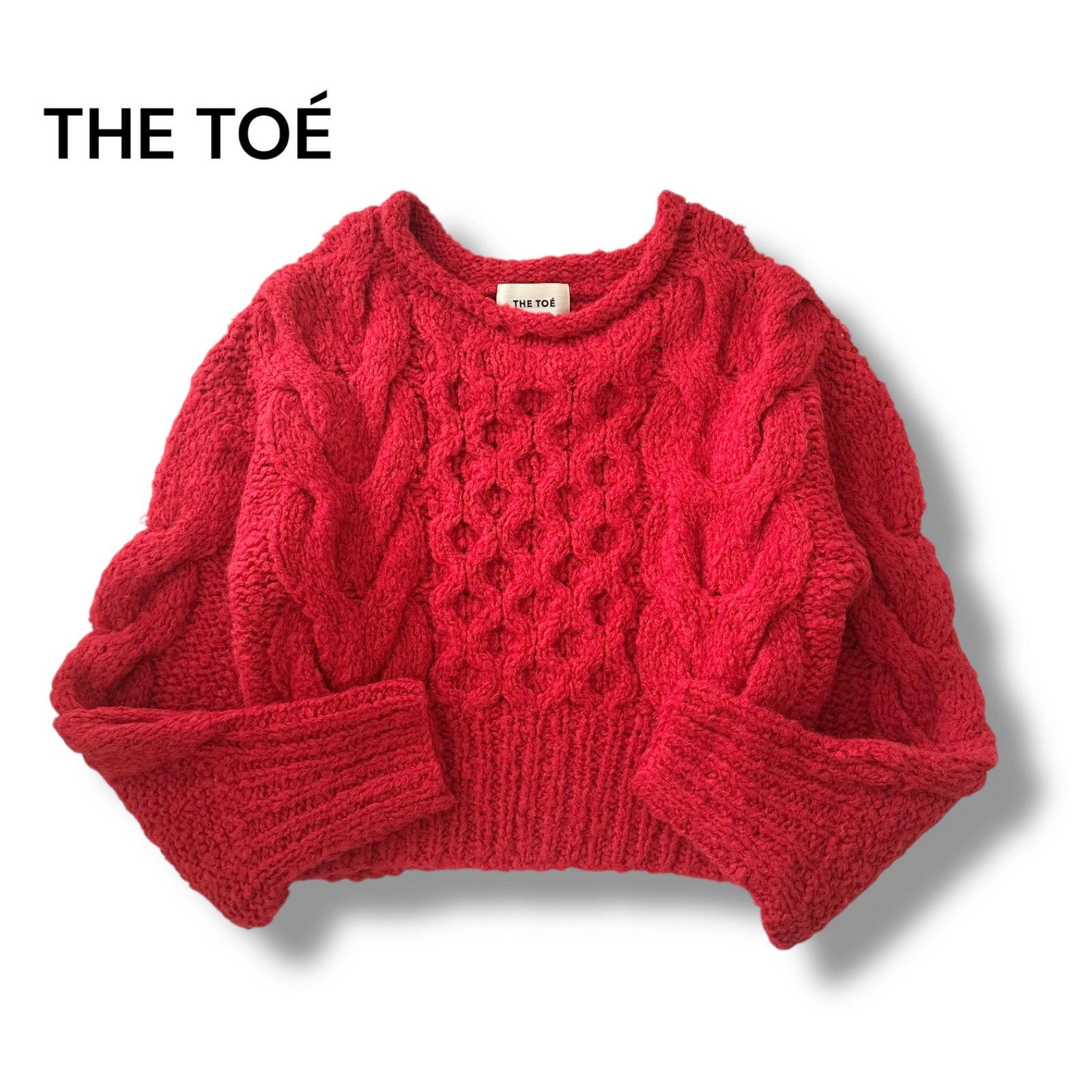 THE TOE NÎMES ハンドメイド ケーブルニット レッド アルパカ混