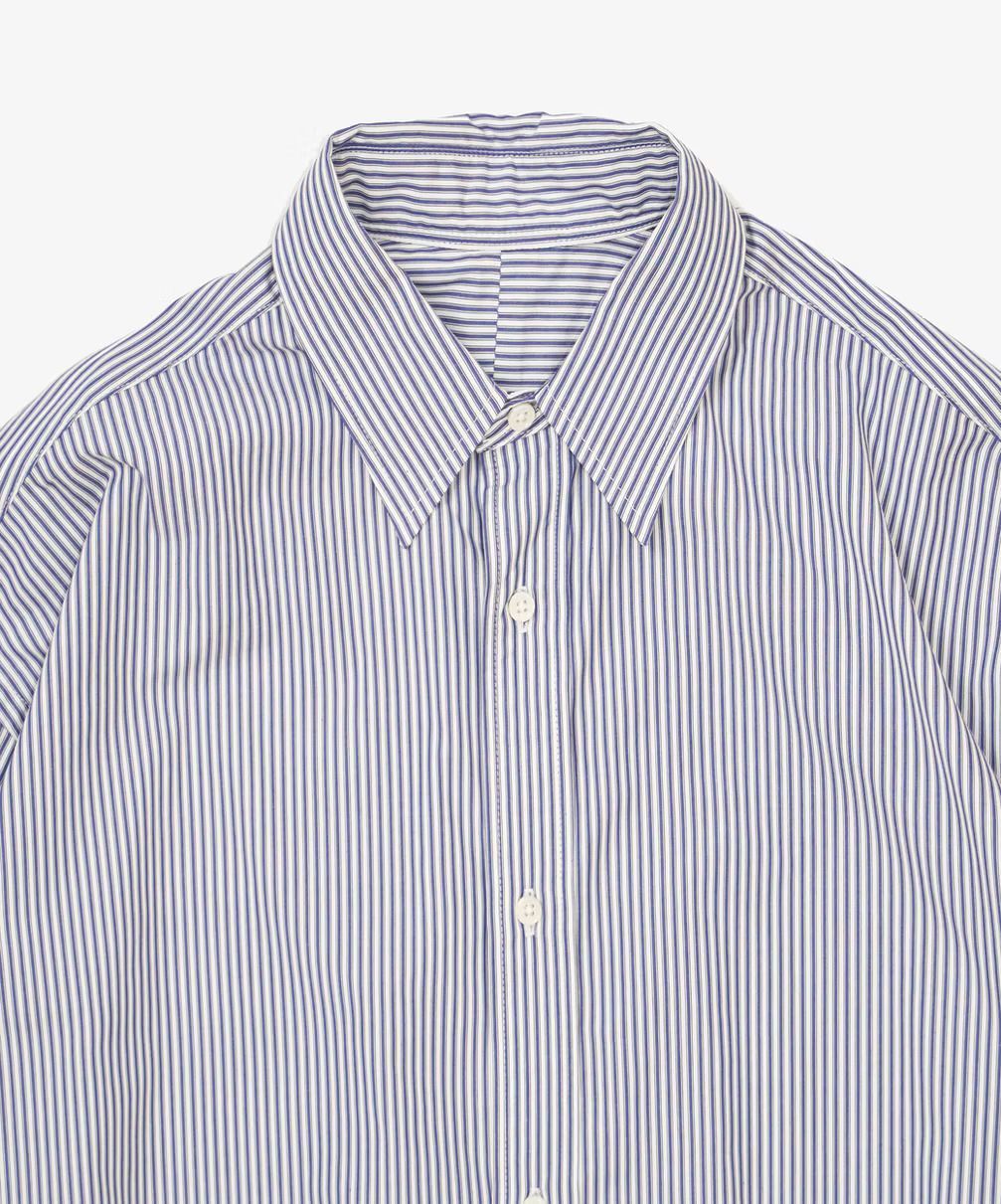 Sillage シアージ wide shirt high count navy stripe ワイド シャツ
