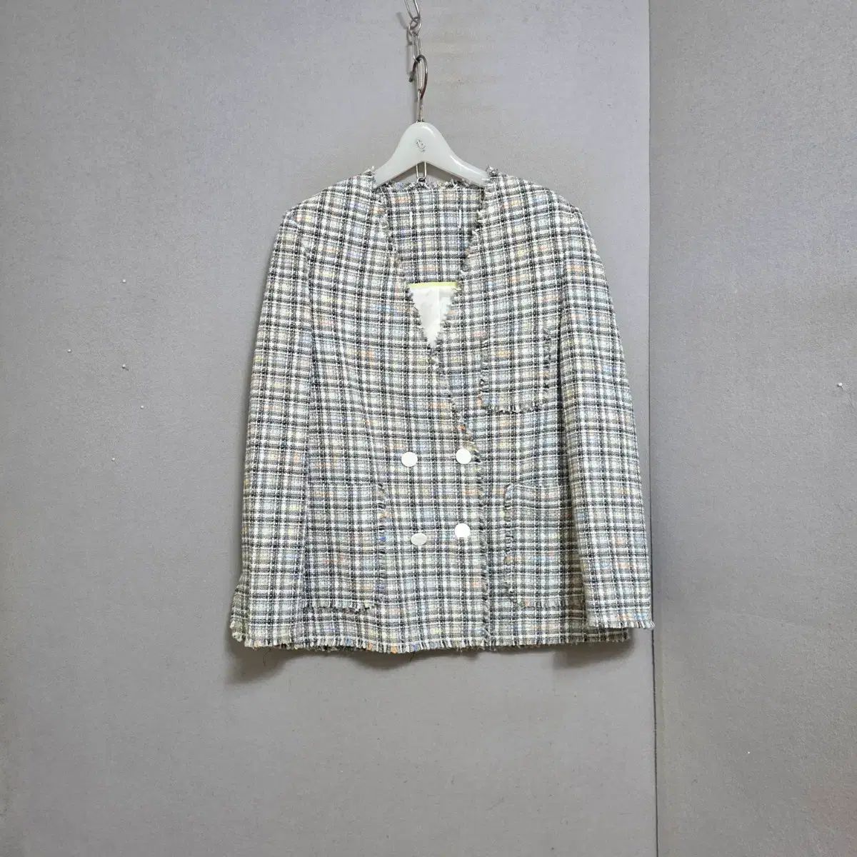 感 Vネック ダブルボタン ツイード ジャケット F n 2420