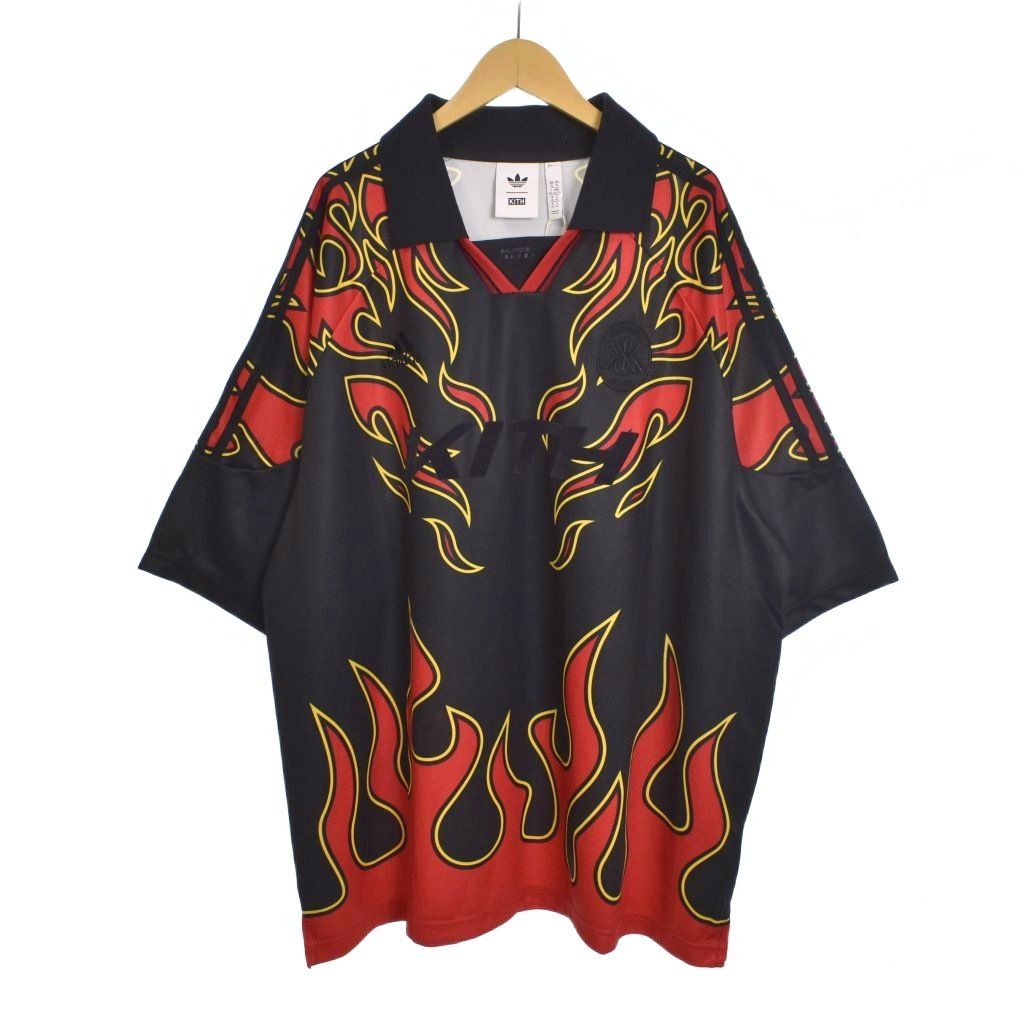 アディダスオリジナルス adidas originals キス KITH フレイムプリント ゲームシャツ ポロシャツ 半袖 XL 黒 ブラック KA 3921