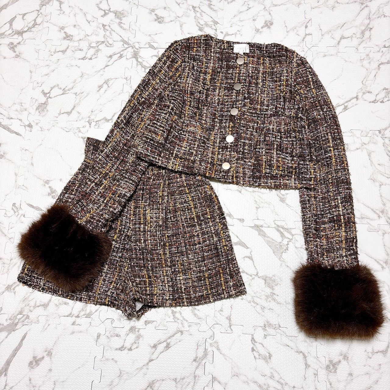 rienda リエンダ 袖ファー付き ツイードセットアップ 卸売 ジャケット