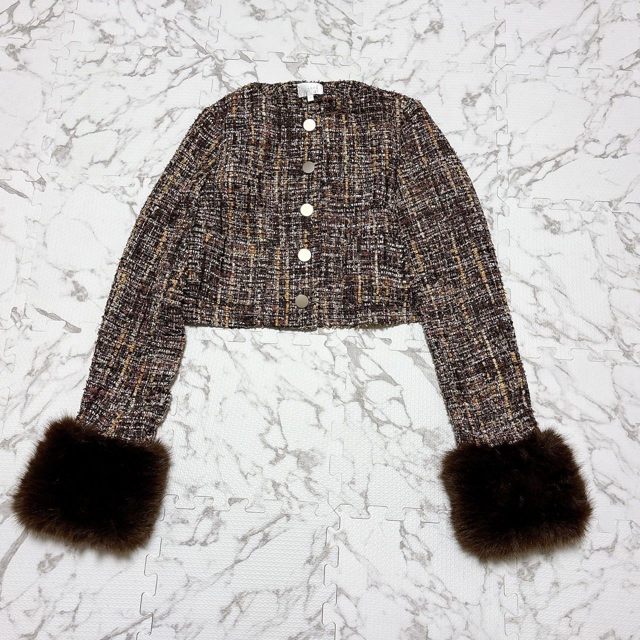 rienda リエンダ 袖ファー付き ツイードセットアップ ジャケット