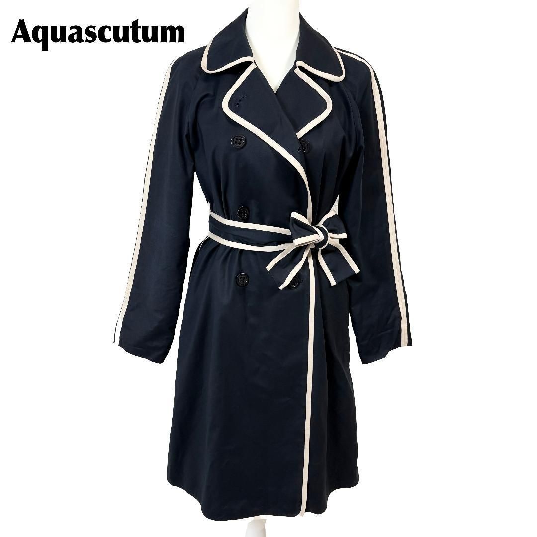 美品】 Aquascutum ダブルトレンチコート 10 ダークネイビー - メルカリ
