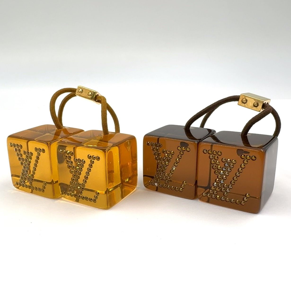 LOUIS VUITTON ヘアキューブ アンクルージョン セット プラスチック ブラウン ライトブラウン ヘア ゴールド