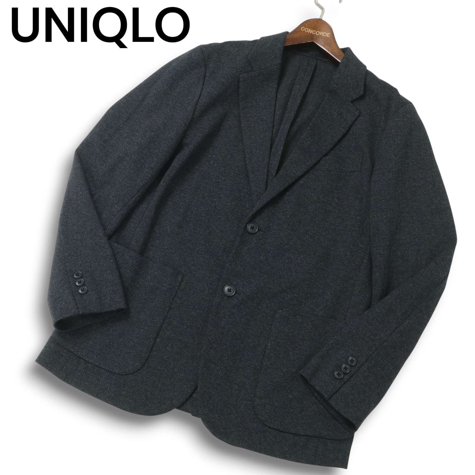 SALE，爆買い 21AW★ UNIQLO ユニクロ 秋冬 ヘリンボーン★ コンフォート アンコン テーラード ジャケット ブレザー Sz.M メンズ グレー テーラードジャケット