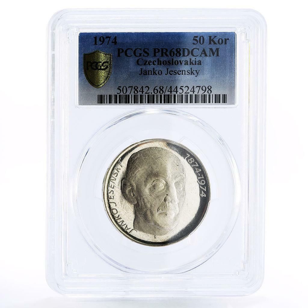 チェコスロバキア 50 コルン 詩人ヤンコ ジェセンスキー詩 PR68 PCGS