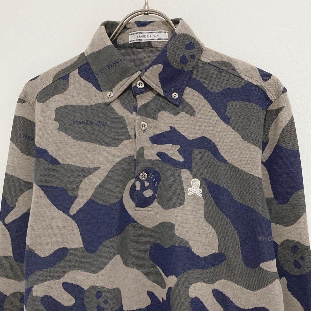 MARK&LONA 長袖トップス カモフラ ハーフボタン 総柄 刺繍 スカル